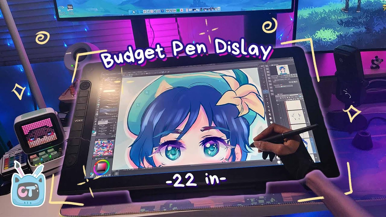 ✏️HUGE Budget Drawing Display 🌱Veikk VK2200 PRO Unboxing Review + Venti Drawing 🌙